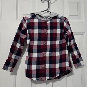 Toddler Plaid Button Down Shirt with Hood - 3T